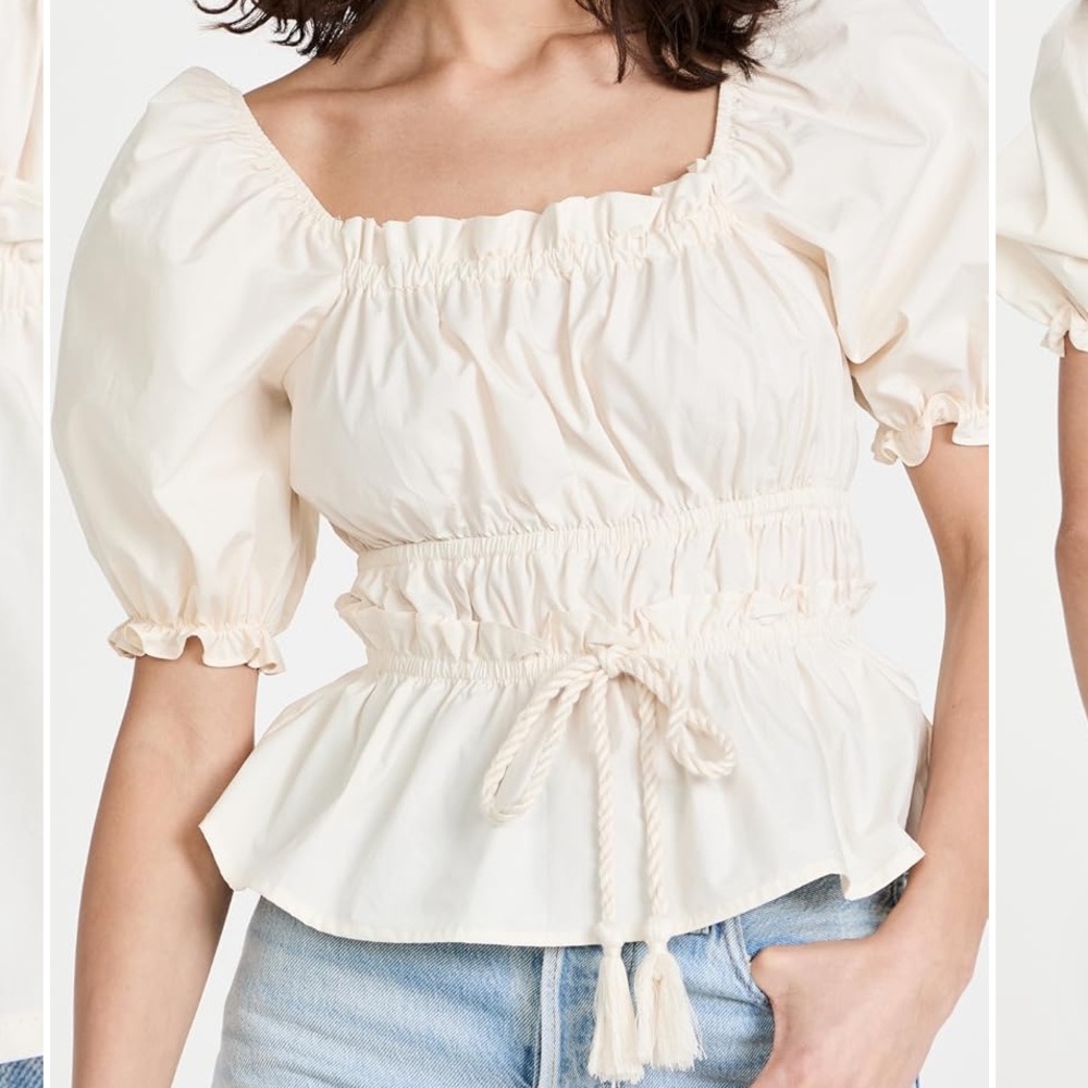 Moon River Puff Sleeve Top Cream Poplin Size Small
